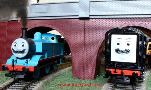 Locoyard Movember 2013 - Thomas the Tank Engine and Devious Diesel (under arches)