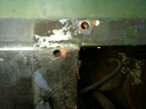 A mixture of the paint found on Canadian Pacifics the red primer and BR Express Blue can be seen.