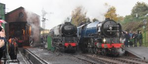 Watercress Line 2013 Autumn Gala - 60163 Tornado & 34046 Braunton in the pouring rain