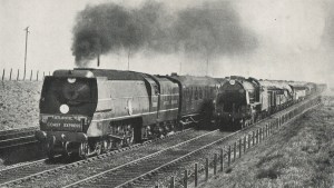 Merchant Navy 35005 Canadian Pacific hauling the down Atlantic Coast Express passes an unknown S15 4-6-0 on freight near Basingstoke - https://www.flickr.com/photos/64518788@N05/
