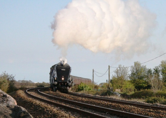 Sir Nigel Gresley rounds the bend to Cockwood, chime whistle blowing!