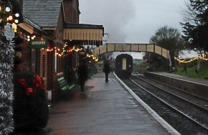 Watercress Line Ropley 2015 Christmas Decorations - departing train
