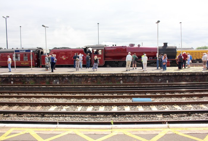 49th Commemoration of The End of Southern Steam 9th July 2016 Railway Touring Company West Coast Eastleigh (17) No. 45699 Ex-LMS BR Crimson Stanier Jubilee 6P class 45699 Galatea edit